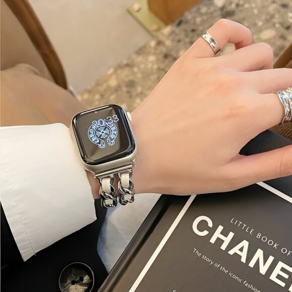 Apple Watch Band Luxury Adjustable Stylish Strap Silver Stainless Chain White - Picture 5 of 7